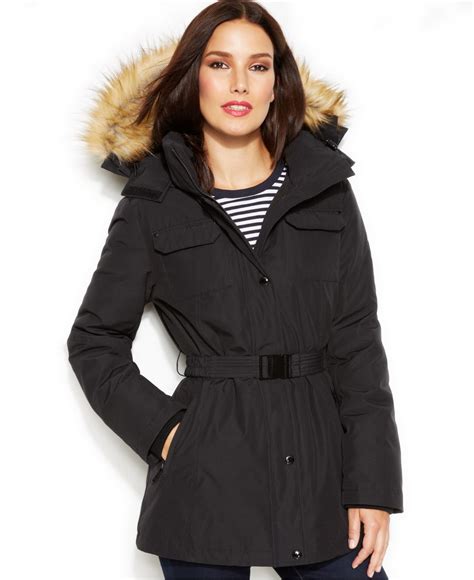 michael kors belted faux-fur trim hooded parka|Michael Kors benson parka.